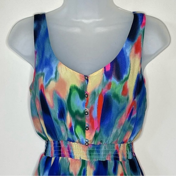 Anthropologie Maeve Aloisia Watercolor Print Silk Maxi Dress Size 0 - Picture 3 of 5